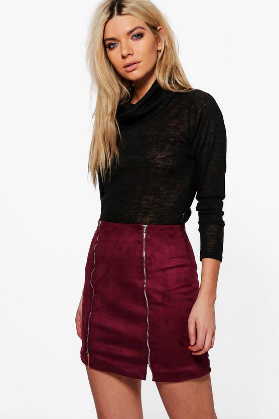 Calla Double Zip Front Suedette Mini Skirt